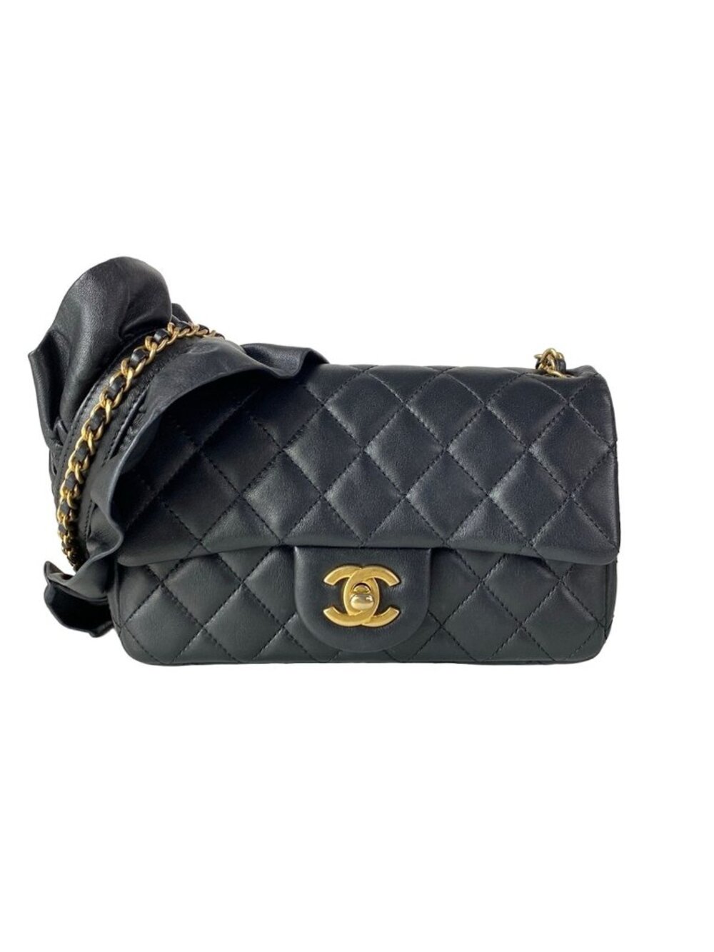 Chanel Shoulder Bag Mini Quilted Black Ruffle Lambskin